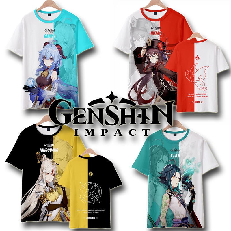 Cartoon Genshin Impact Women T Shirt Kawaii Hu Tao Graphic Tees Xiao Genshin T-shirt Unisex Hip Hop Tee Harajuku Clothes Tops
