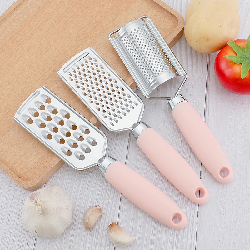 3 pc STAINLESS STEEL PINK MINT GREEN GRATER SET