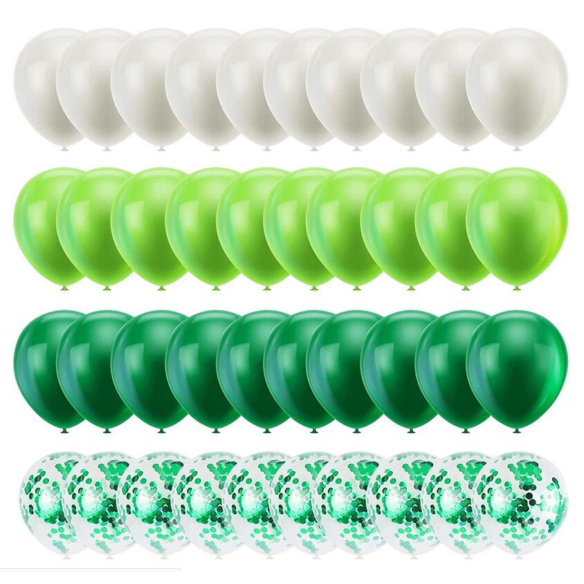 40PCS 12 Inches Latex Balloons Confetti Balloons Set - Green & White ...