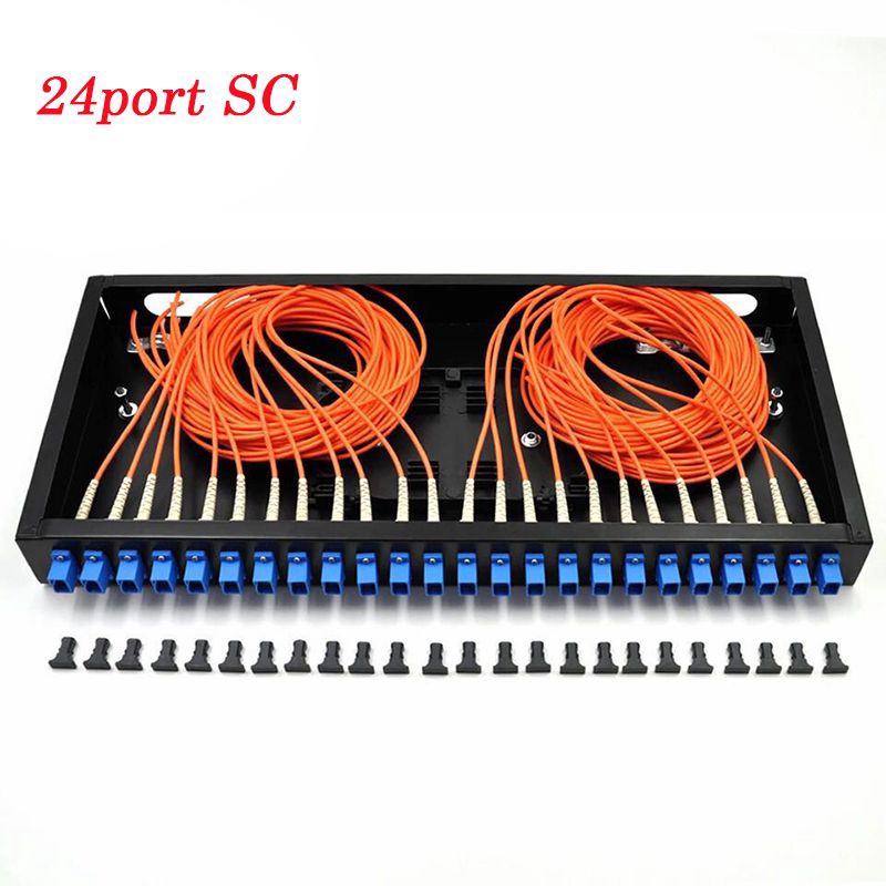 24 Ports Fiber Patch Panel SC Pigtail Adapter ODF 1U Optical Fiber