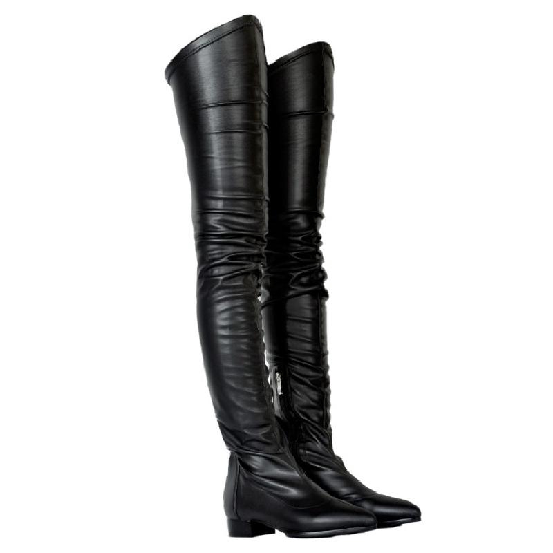 flat pointed knee high boots
