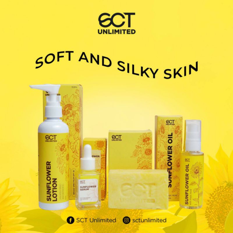 SCT Unlimited Sunflower Soap Duo (2x100g) / Oil (60ml) / Lotion (150ml) / Serum (22ml) Shopee