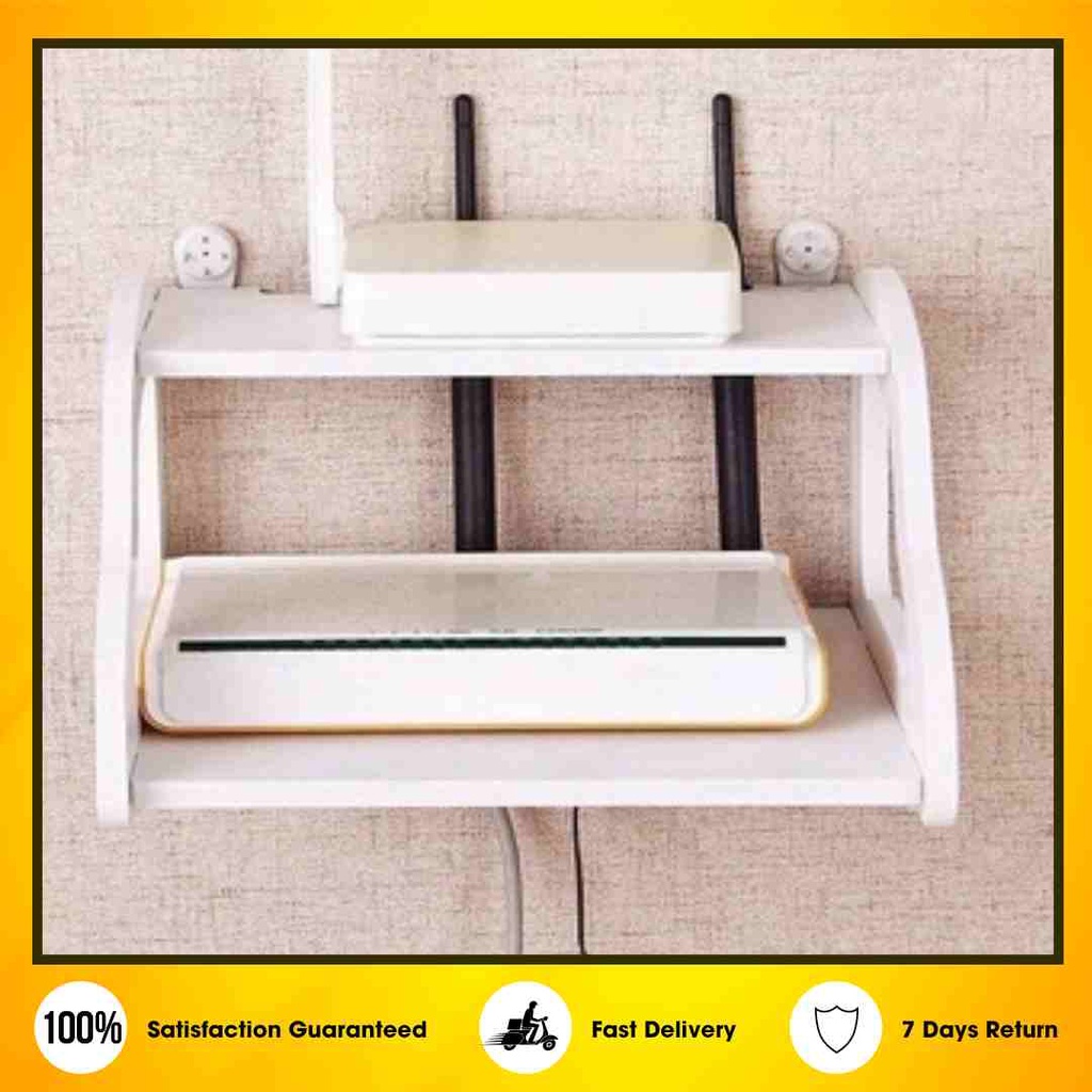 Wooden Wall Mounted Wifi Router Shelf SetTop Box Bracket Storage Box Double Floating Shelf