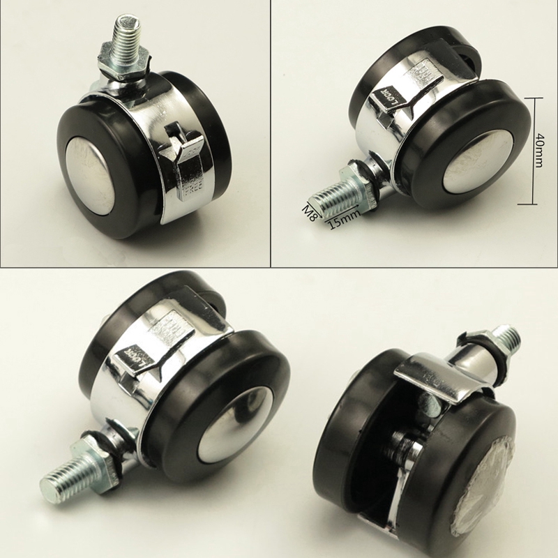 4pcs Black Alloy Universal Silent Swivel Casters with M8 Screw Wheels