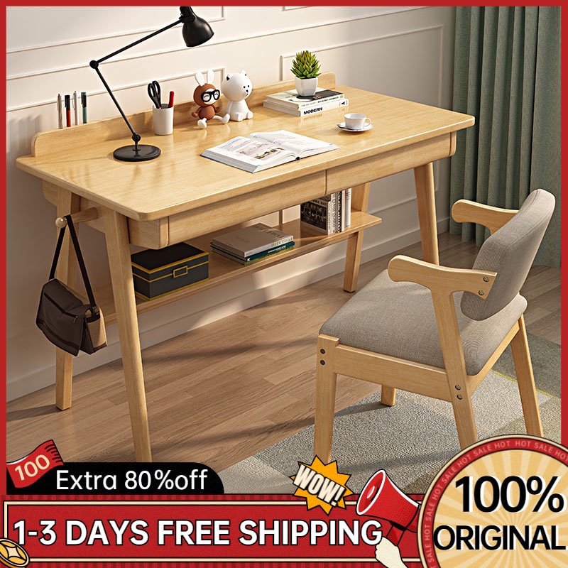 Solid Wood Computer Table Study Desk Home Office Desktop Working Table ...