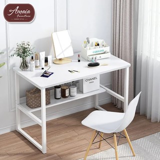 Amaia Furniture Home Office Desk Table with Storage Shelf and Bookshelf, Study Writing Modern Table