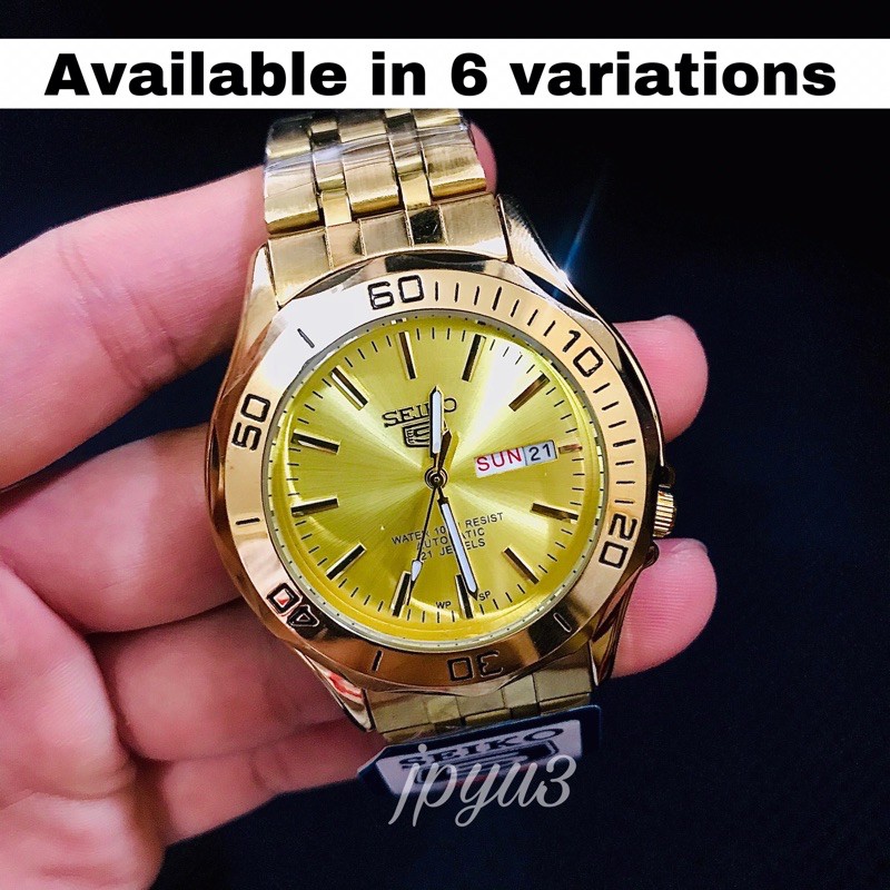 SEIKO gold stainless steel MENS watch white black gold Automatic hand  movement | Shopee Philippines