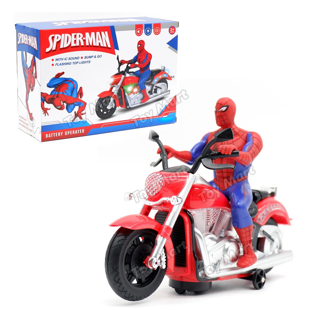 Spiderman Motorbike w/ 3D Light Sound Bump and Go Vehicle Battery