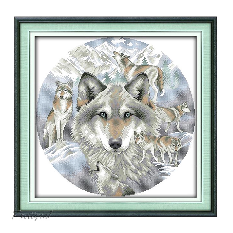 Prettyia1 Stamped Counted Cross Stitch Kits Wolves Patterns Embroidery Needlepoint Kit Shopee Philippines