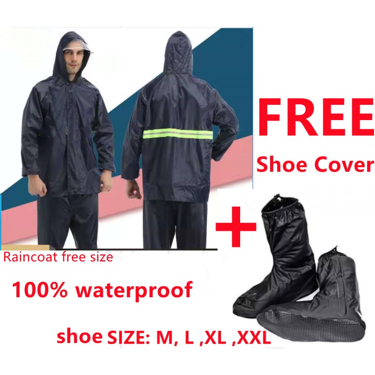 Motorcycle raincoat with reflective strip + waterproof rainshoes cover