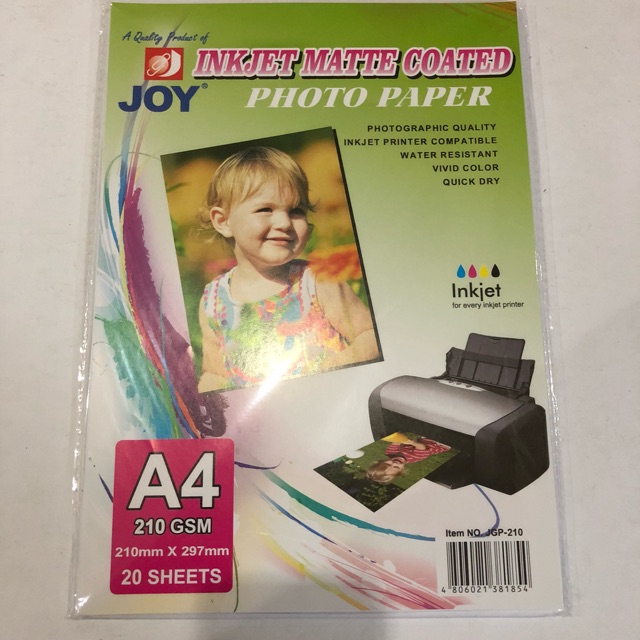 Joy Photo Paper Matte 210gsm 20pcs | Shopee Philippines