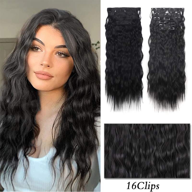 16 Clips Hair Extension Wigs Clip In Hair Long Kinky Curly Hairpiece Corn  Curly Invisible Synthetic Wig | Shopee Philippines