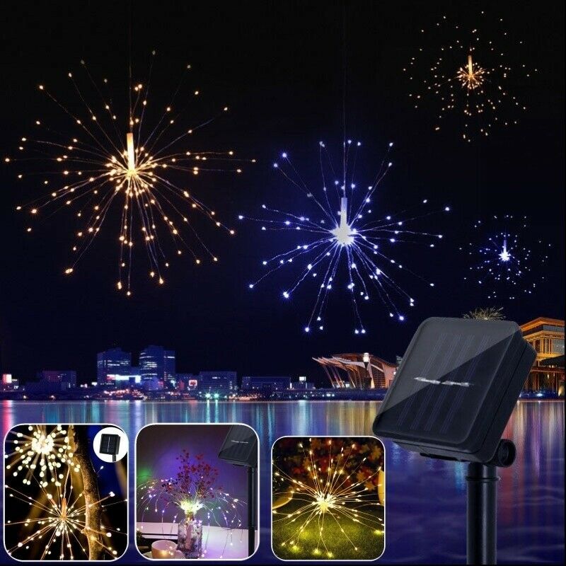 100/120/150/180LED Solar Hanging Starburst Firework Christmas Fairy String Light