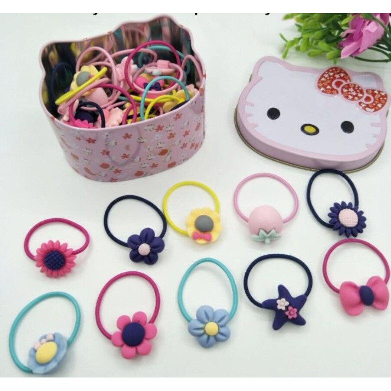 20pcs Kitty Pony Tail With Can Kids Hair Accessories Hair Ties