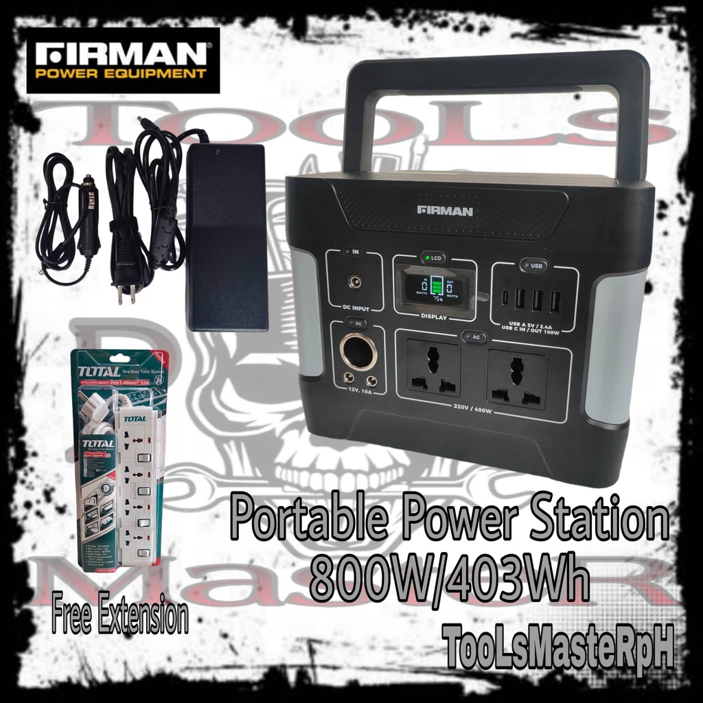FIRMAN 800W/403Wh Portable Power Station PPS400 FREE Extension Shopee