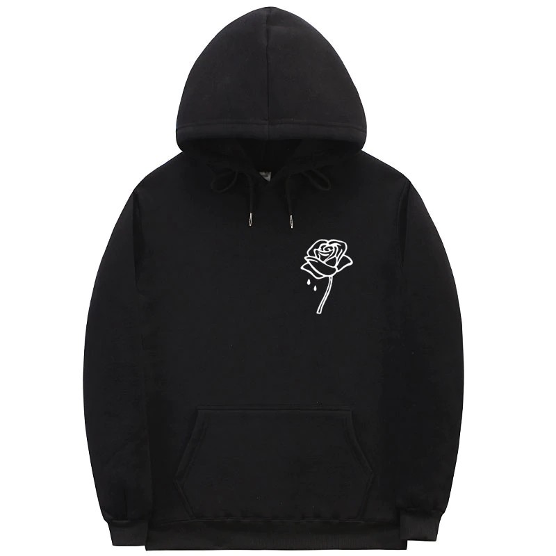 pink hoodie with black rose