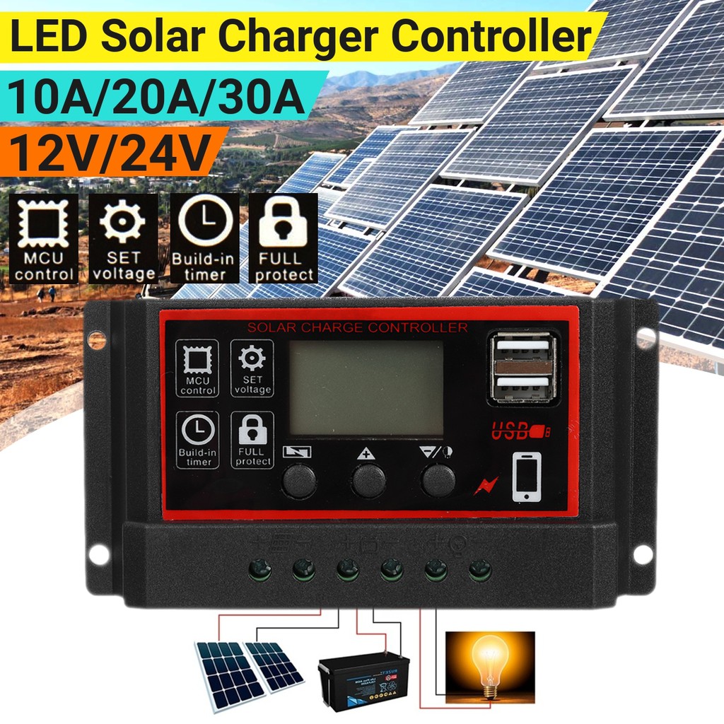 Color : 20A LCD Display Double USB Port Solar Charge Controller and 18V 20W Solar Panel 10A/20A/30A/40A/50A/60A 12V 24V 
