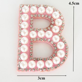 A-Z Pink Pearl English Alphabet Letter Iron Sew On Patch Badges 3D Rhinestone Letters Patches Bag Hat Jeans Applique Clothes DIY Crafts #6