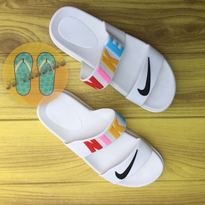 white nike two strap slides