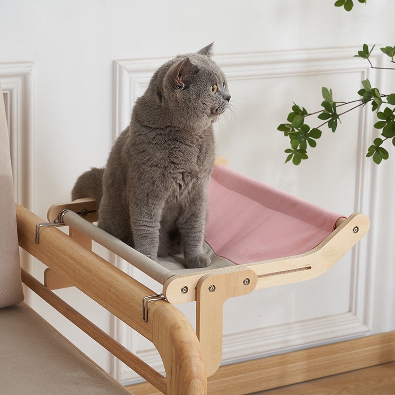 Cat hanging bed Adjustable cat hammock Wooden bracket Very stable loadbearing 20kg Balcony