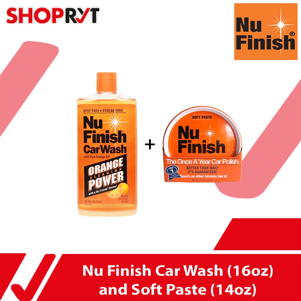Nu Finish Car Polish Soft Paste 14oz + Nu Finish Car Wash 16oz Car Shampoo Bundle Shopee