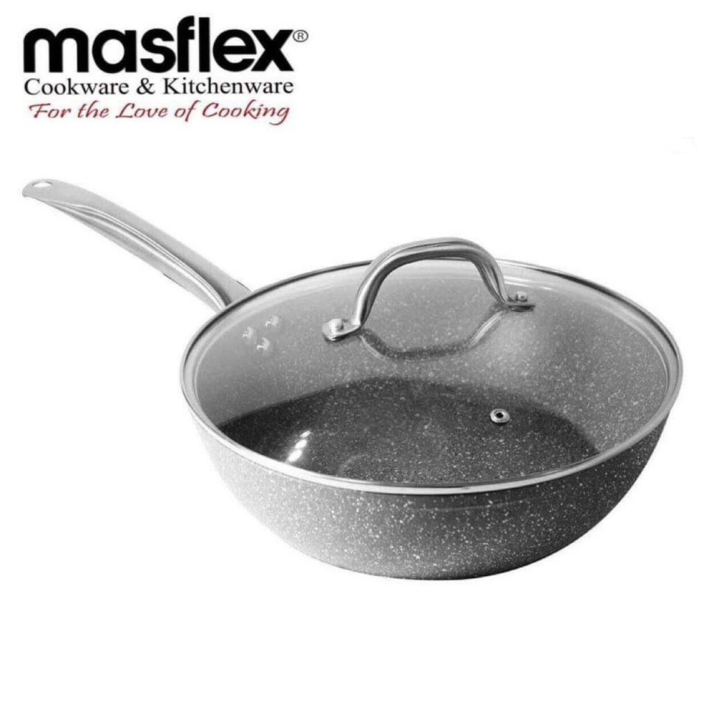 Masflex 28cm Stone Forged Induction Deep Frypan With Glass Lid 