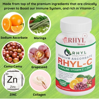 RHYL C 6 in 1 Sodium Ascorbate Alkaline Vitamin C 500mg with Zinc & Collagen. All Natural & Organic
