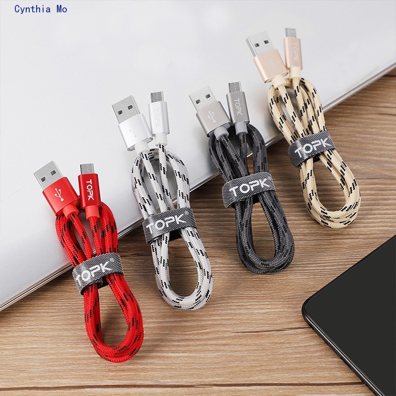 1M Micro USB Type C iPhone Cable Nylon Braided Data Cord Charger Cables ...