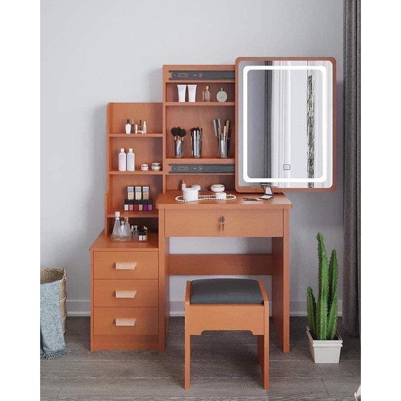 Dressing Table Wooden Dresser Vanity Mirror With Chair Led Lights Shopee Philippines