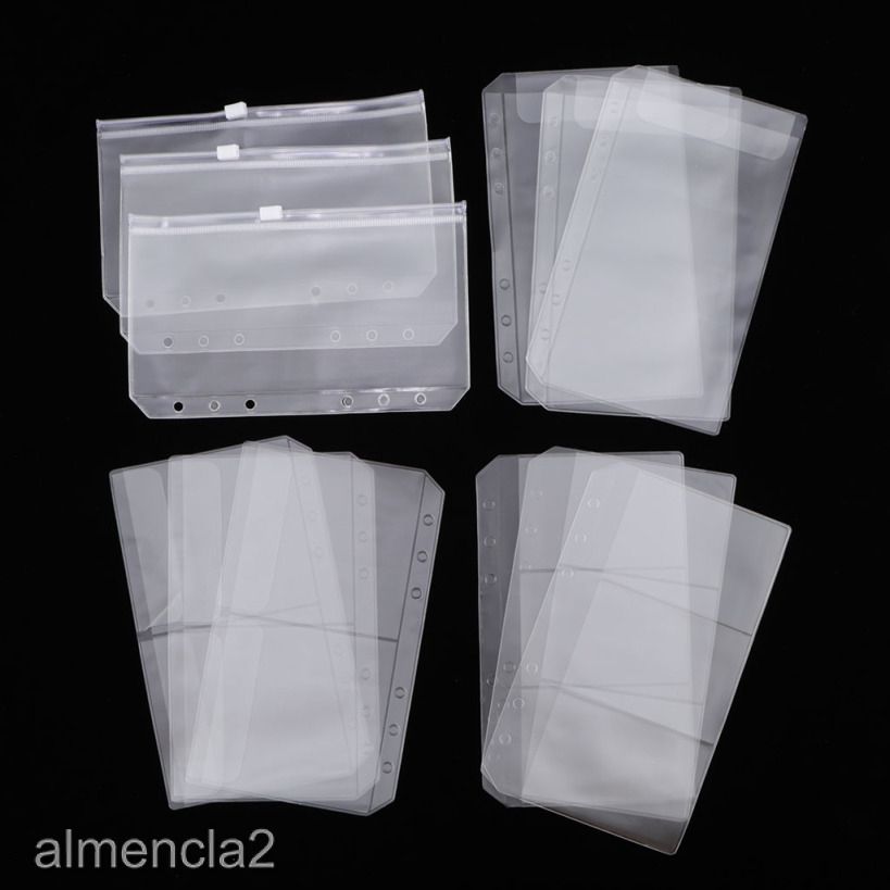 12pcs 6 Holes Notebook Binder Loose Leaf Bags, PVC Zipper Folders Pouch ...