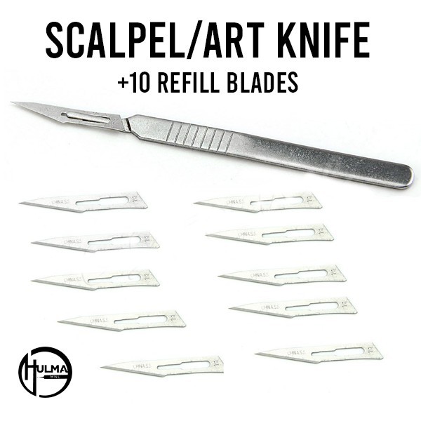 Scalpel/Art Knife Stainless Steel + 10 refill blades Carbon Steel
