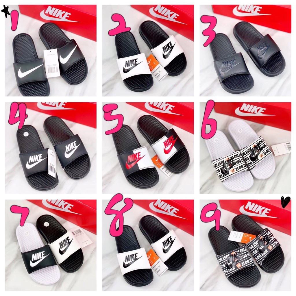 nike slippers black and white