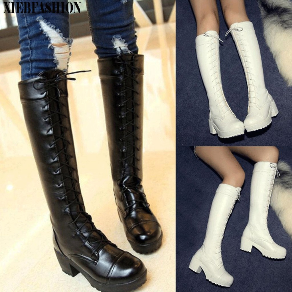 thigh high boots square heels