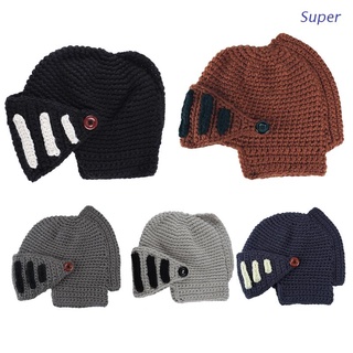 Boy Girls Kid Adult Crochet Knit Roman Knight Helmet Ski Hat Beanie Cap LS