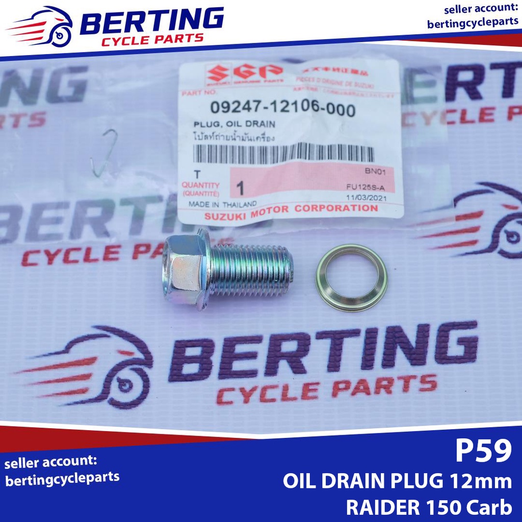 SGP OIL DRAIN PLUG W/ GASKET 12MM Suzuki Raider 150 Carb Gixxer 250