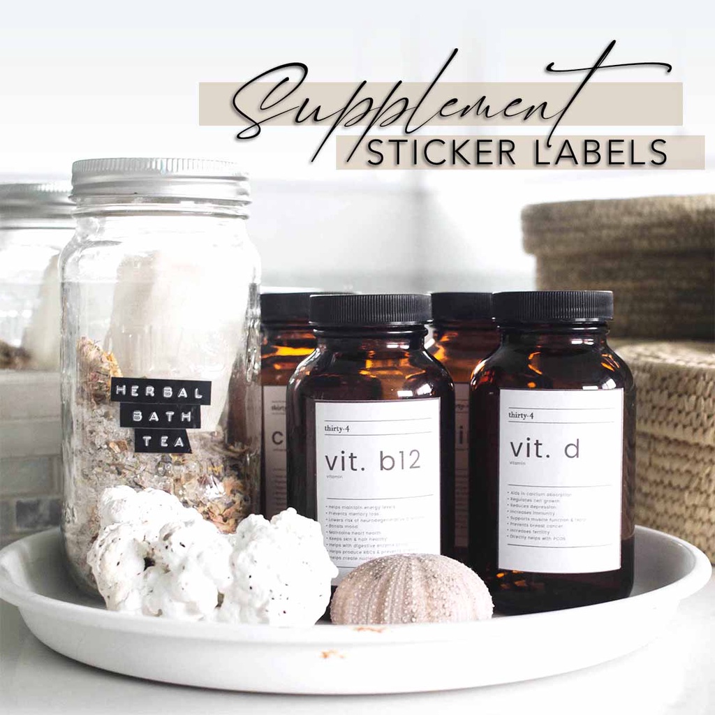 PRINTIVIA Vitamin Supplement Label Stickers Customized Minimalist for