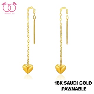 Twin Gold 18K Saudi Gold Pawanable Heart Design Tictac Earrings
