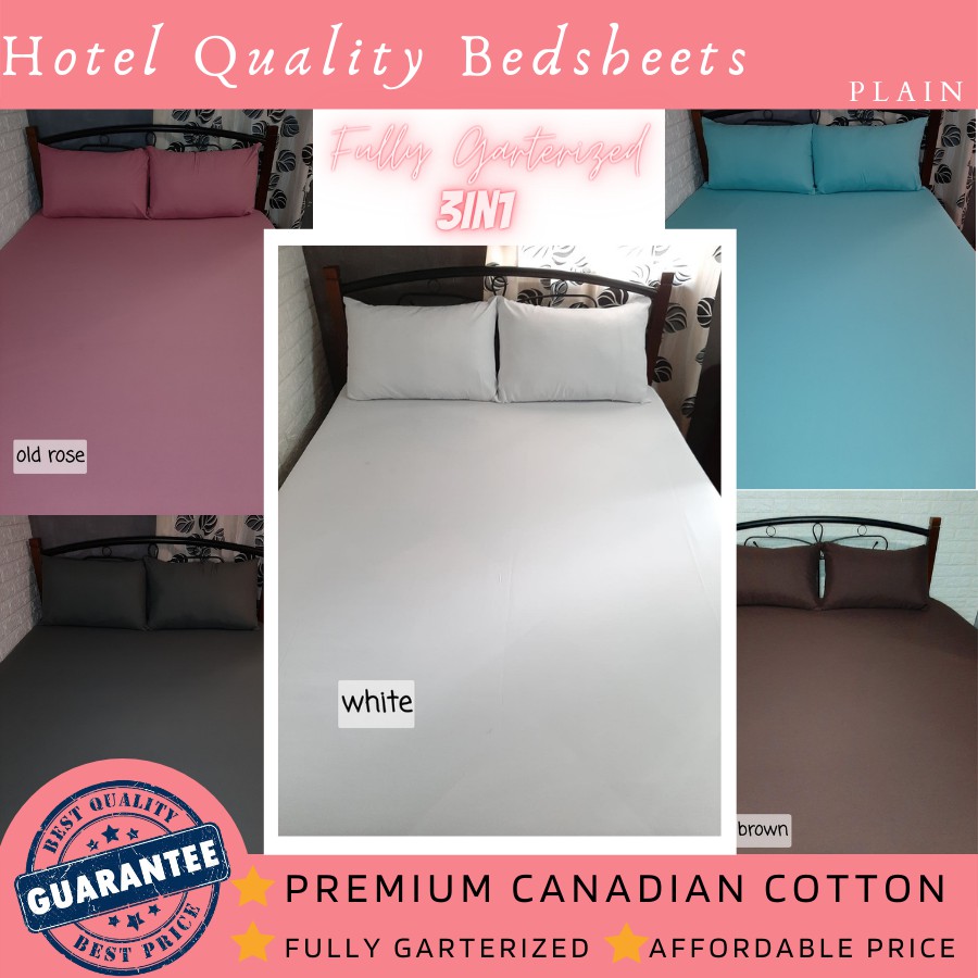 [3in1] FULL GARTER Plain 100 Premium Canadian Bed Sheet Shopee