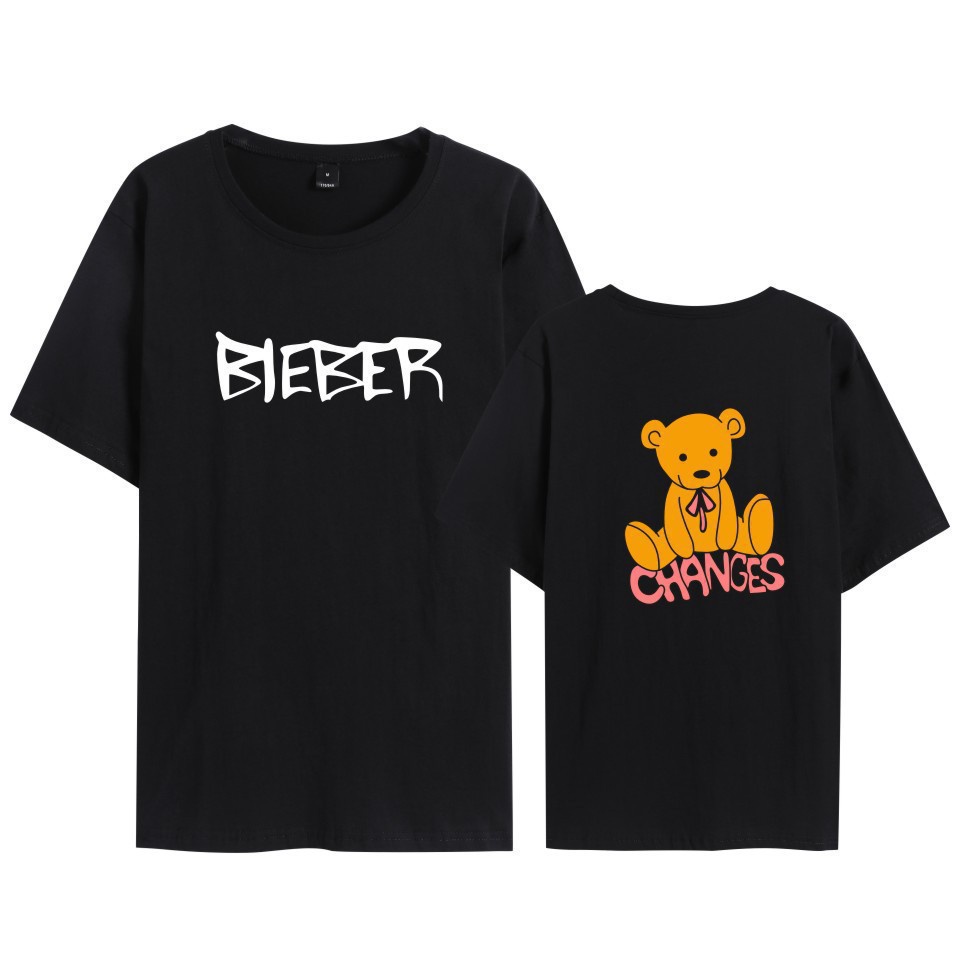 justin bieber Merchandise Printing Cute Fashion Loose Couple Short-Sleeved Summer Versatile Multi-Pic