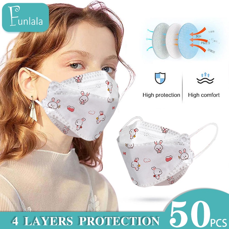 Funlala 50pcs KF94 Korea Design Face Mask Kids Facemask 4ply Fish Shape