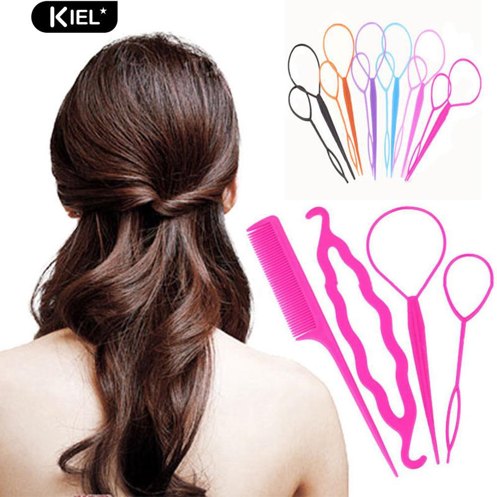 Hot Sale 4 Pcs Set Clip Bun Maker Twist Braid Ponytail Hair Tool