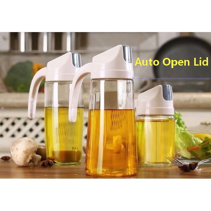 630ml Condiments Bottle Automatic Lid Glass Oil Bottle Jar Soy Sauce