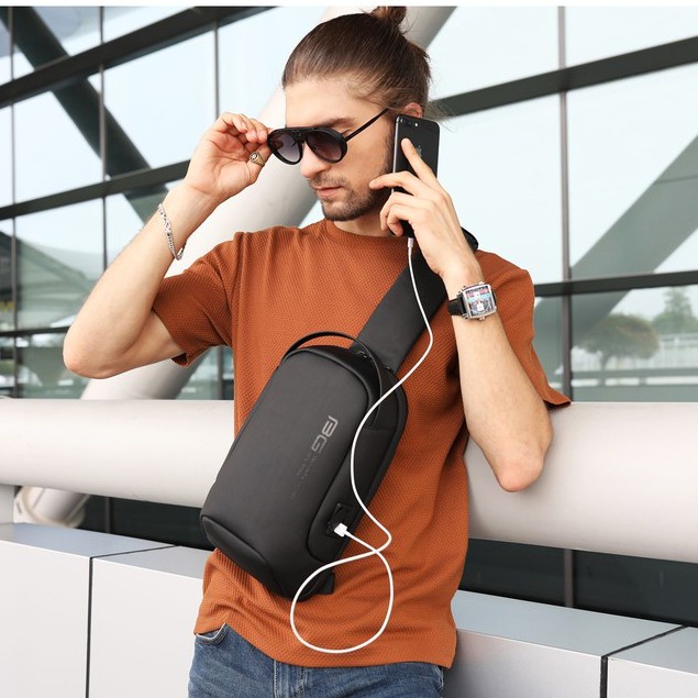 BANG Men Anti-theft Lock Sling Bag Waterproof USB Crossbody Bag