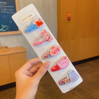 5Pcs/set Kawaii Hamburger Cake Design Hair Clips For Baby Girl Sweet Princess Kids Headwear Hair Accessories Cute Cartoon Animal Colorful Quicksand Sequins Children's BB Clip #3