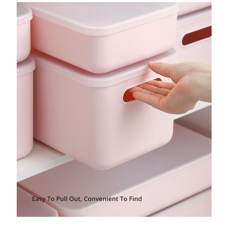 Shimoyama Pink Plastic Storage Box With Lid with Handle (Medium
