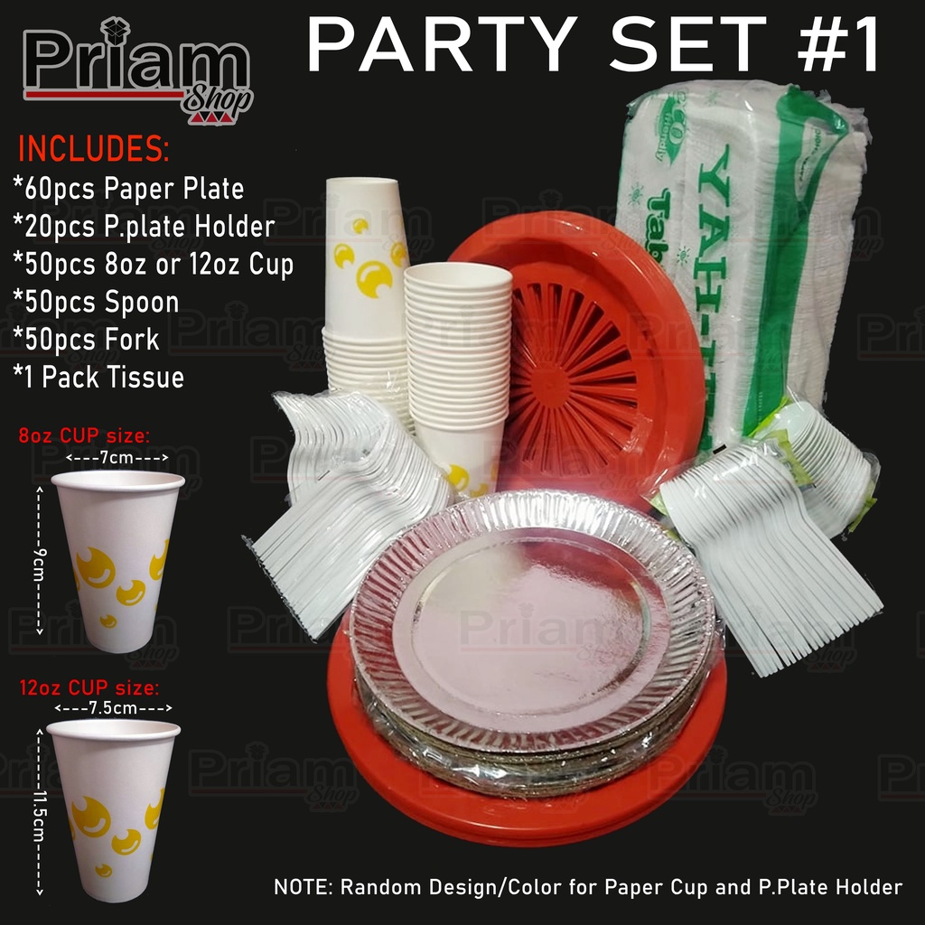 Disposable Party Set 1 (pcs Paper Plate,Paper Cup, Spoon, Fork, Tissue
