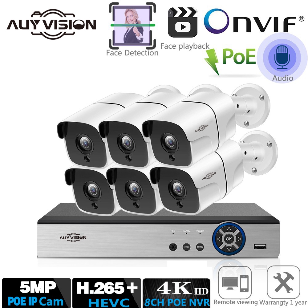 H.265+ 8CH POE 4K NVR with 2-8pcs 5MP Security IP Cam System Kit Audio ...