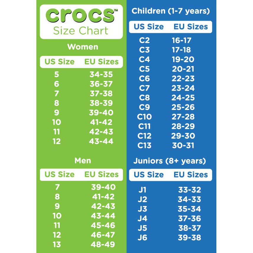 crocs euro size chart