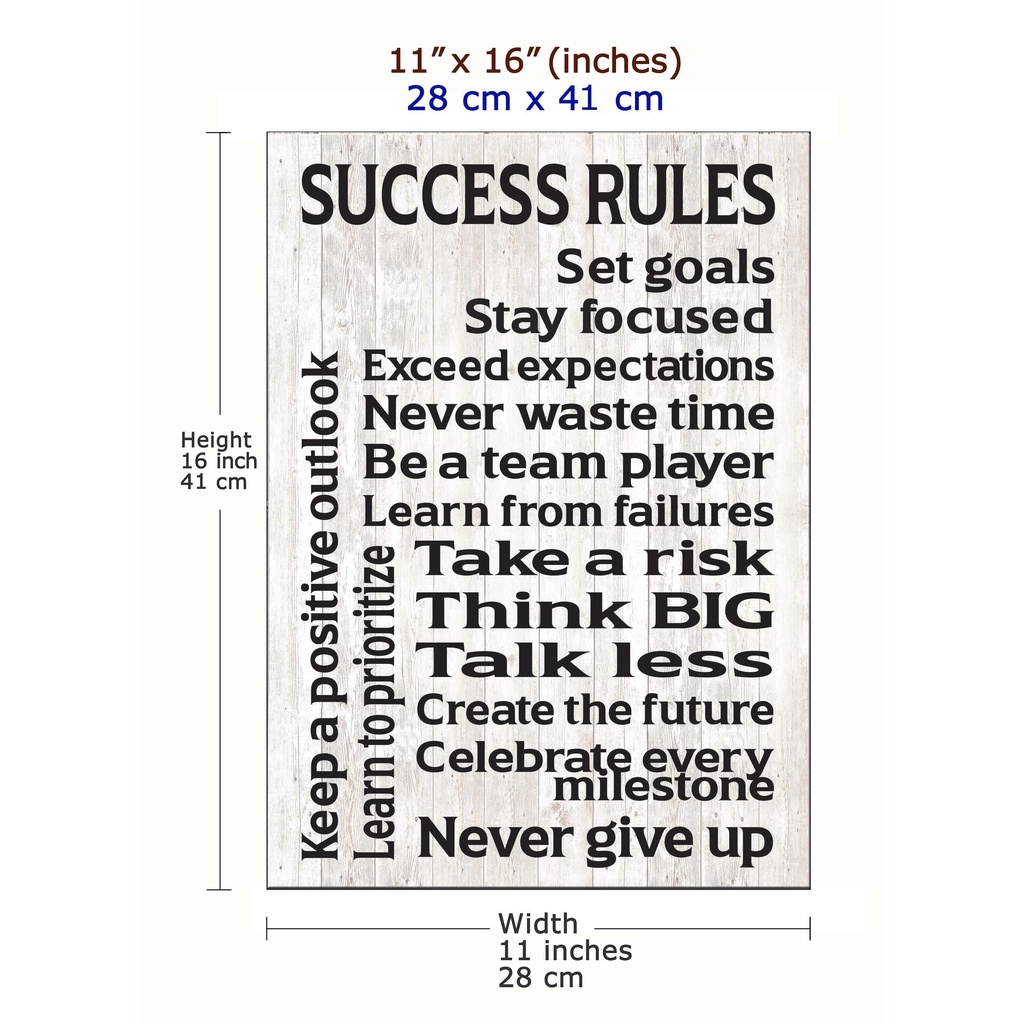 Success Rules Inspirational Motivational Home Decor Wall Decor Rustic Retro Inspired 11”X16”