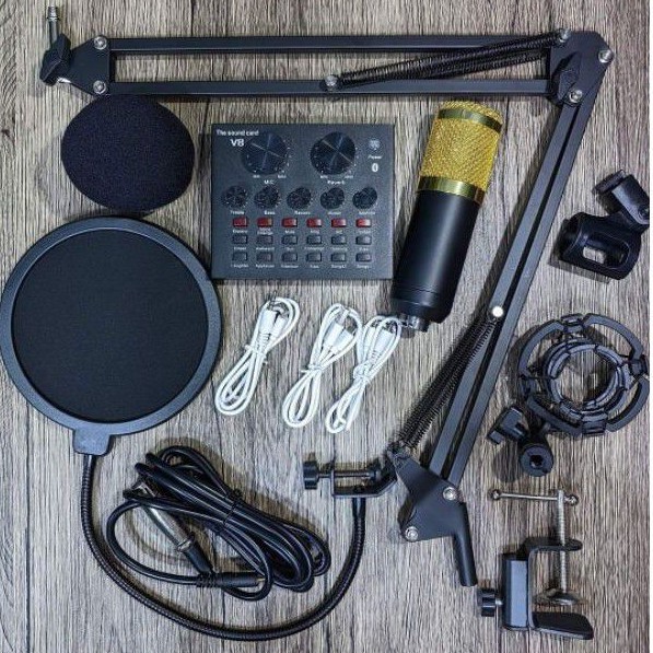 BM800 Condenser Microphone with V8 Soundcard with FREE USB SOUNDCARD